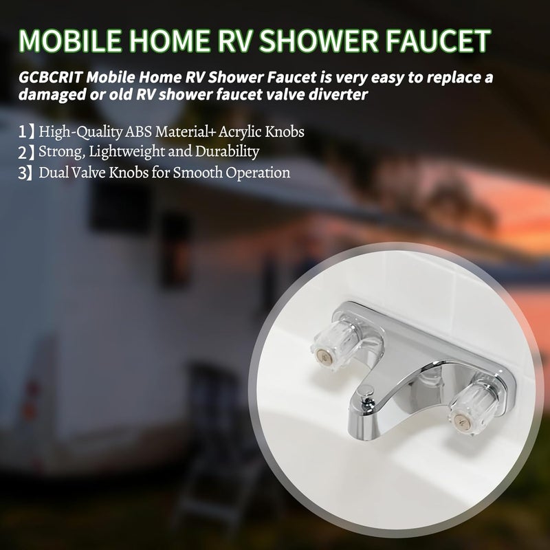 gcbcrit Mobile Home RV Tub Shower Center-Set Faucet, 8 inch, 2-Handle Wall Mount Shower Valve, RV and Motor Home Bath Tub & Shower Faucet with Clear Acrylic Knobs (Chrome) - Image 3